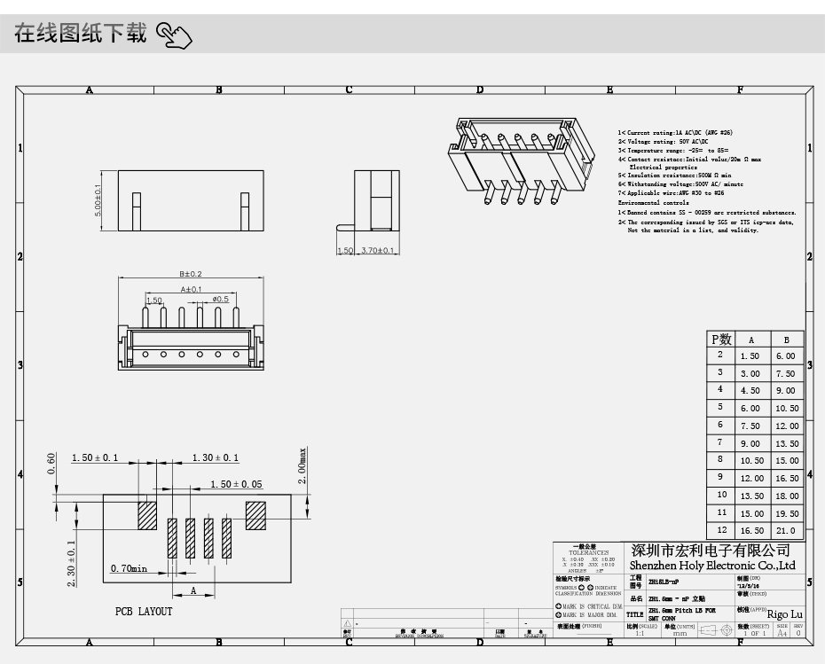 連接器 接插件 2p 2pin zh 1.5MM間距 立式貼片針座 端子線插座,宏利