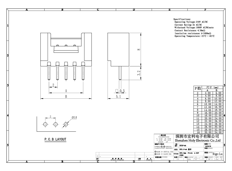 廠家HY2.0 插件式HY-6A 2.0MM間距 帶扣針座 直針帶扣 接線端子,宏利